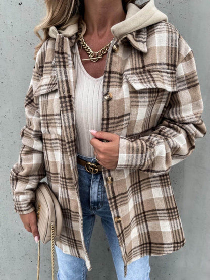 ROVET Plaid Dropped Shoulder Hooded Jacket for Casual Style