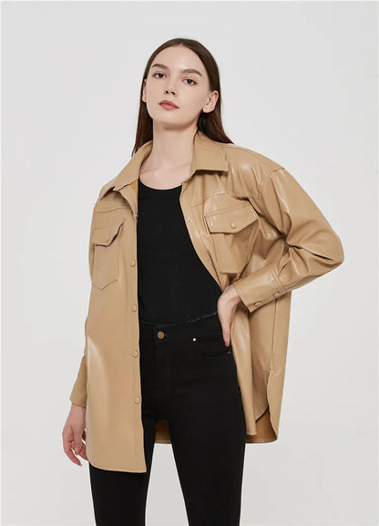 ROVET Women's high waist lace-up PU coat