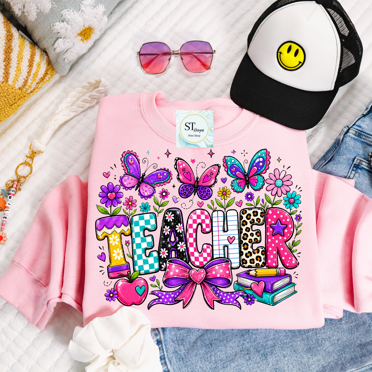 ROVET Colorful Butterfly Teacher Crewneck Sweatshirt | Cute Butterfly Floral Teacher Sweatshirt | Teacher Appreciation Gift | Back to School | Unisex S-5XL