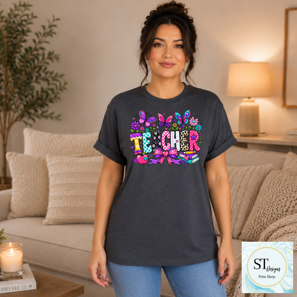 ROVET Colorful Butterfly Teacher Crewneck Sweatshirt | Cute Butterfly Floral Teacher Sweatshirt | Teacher Appreciation Gift | Back to School | Unisex S-5XL