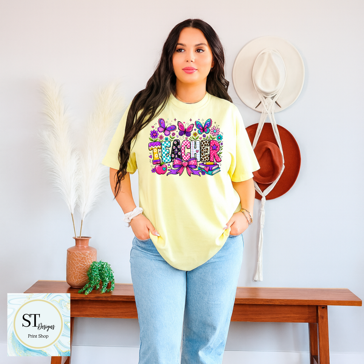 ROVET Colorful Butterfly Teacher Crewneck Sweatshirt | Cute Butterfly Floral Teacher Sweatshirt | Teacher Appreciation Gift | Back to School | Unisex S-5XL