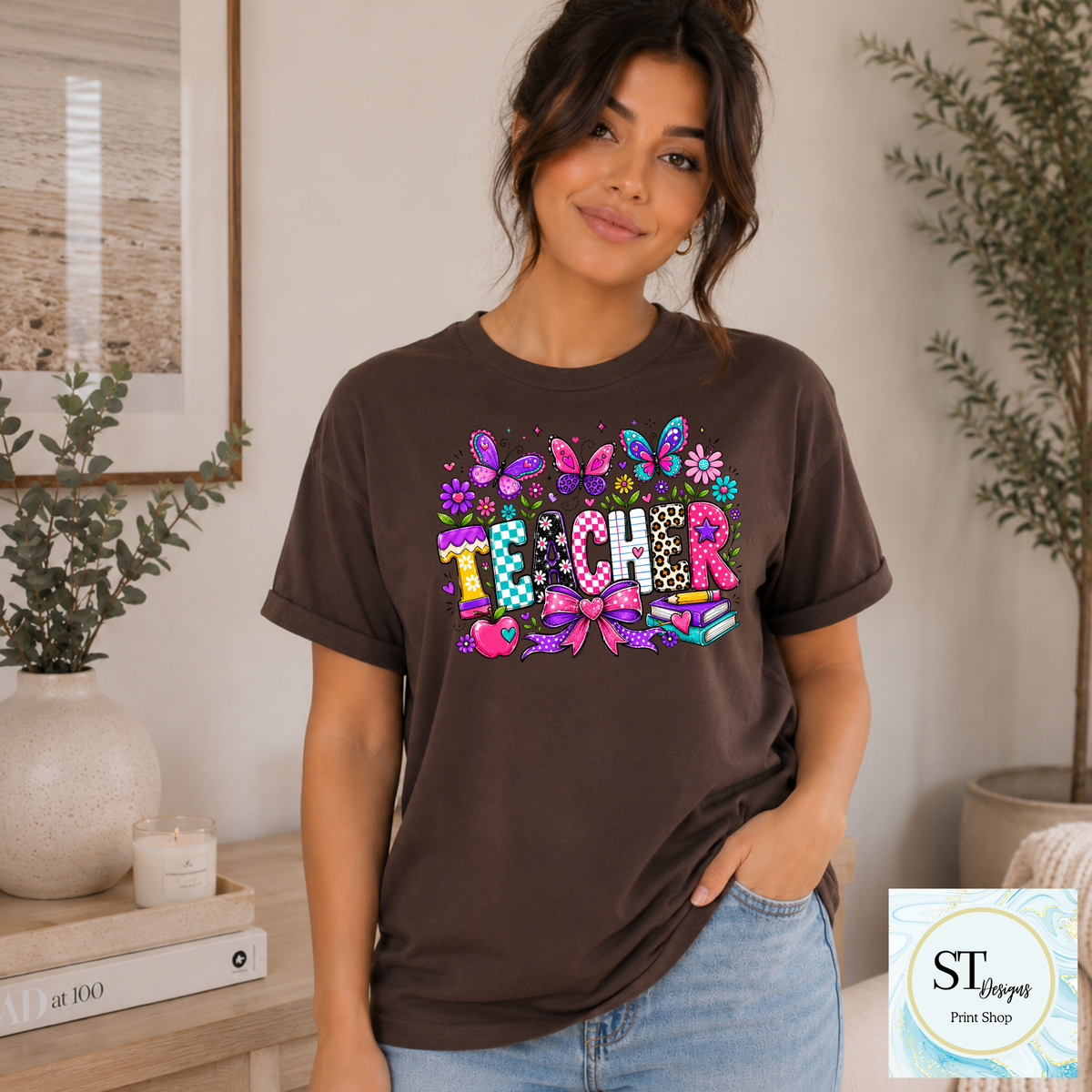 ROVET Colorful Butterfly Teacher Crewneck Sweatshirt | Cute Butterfly Floral Teacher Sweatshirt | Teacher Appreciation Gift | Back to School | Unisex S-5XL