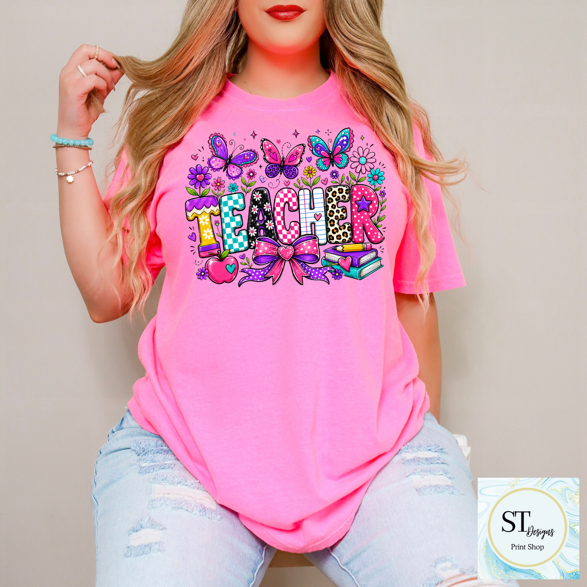 ROVET Colorful Butterfly Teacher Crewneck Sweatshirt | Cute Butterfly Floral Teacher Sweatshirt | Teacher Appreciation Gift | Back to School | Unisex S-5XL