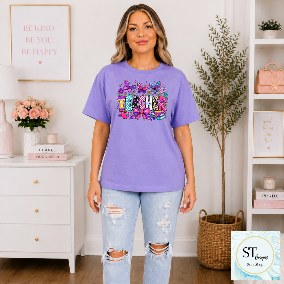 ROVET Colorful Butterfly Teacher Crewneck Sweatshirt | Cute Butterfly Floral Teacher Sweatshirt | Teacher Appreciation Gift | Back to School | Unisex S-5XL