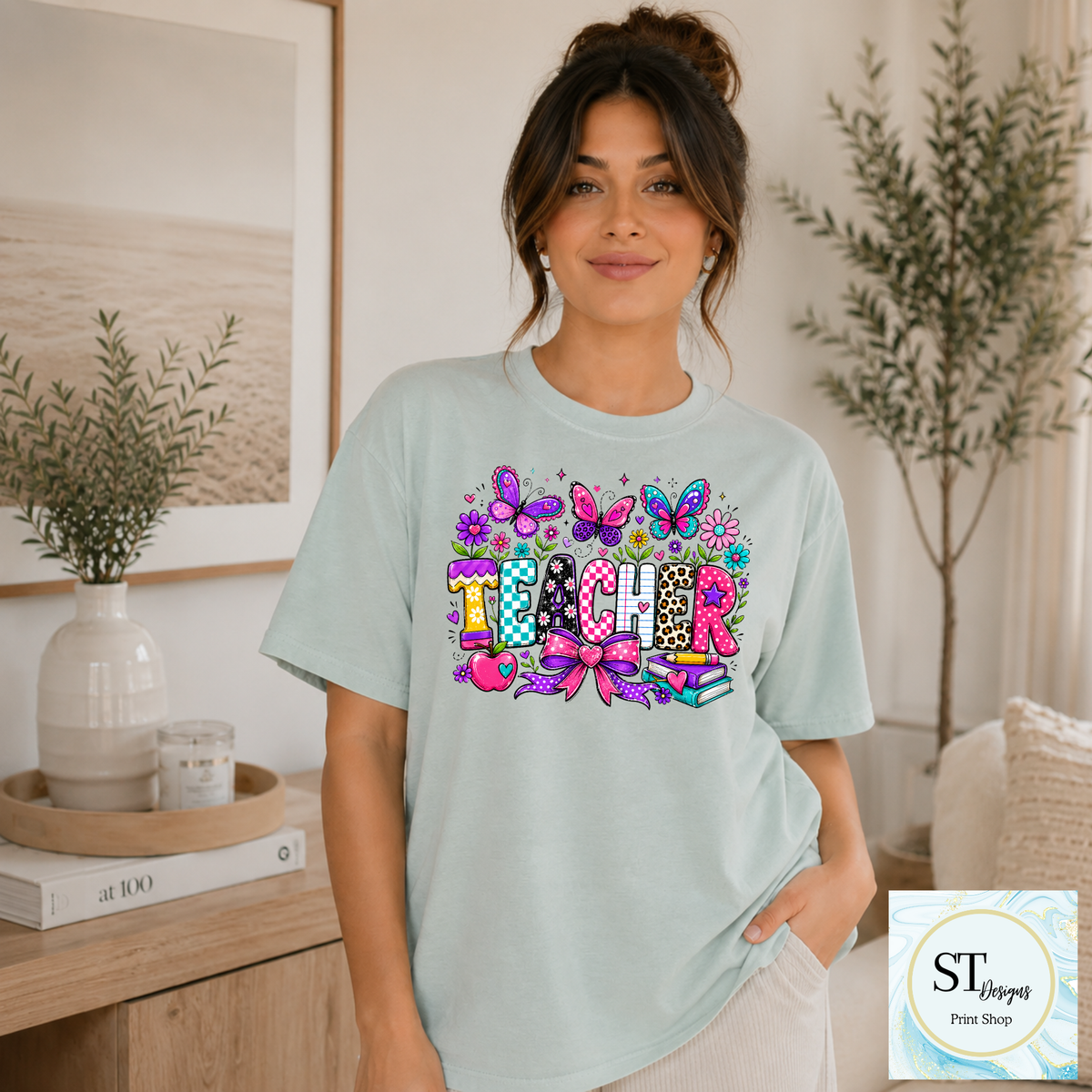 ROVET Colorful Butterfly Teacher Crewneck Sweatshirt | Cute Butterfly Floral Teacher Sweatshirt | Teacher Appreciation Gift | Back to School | Unisex S-5XL