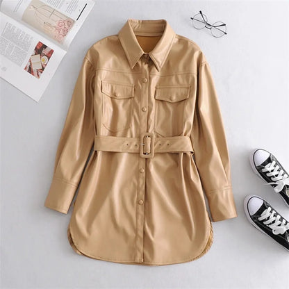 ROVET Women's high waist lace-up PU coat