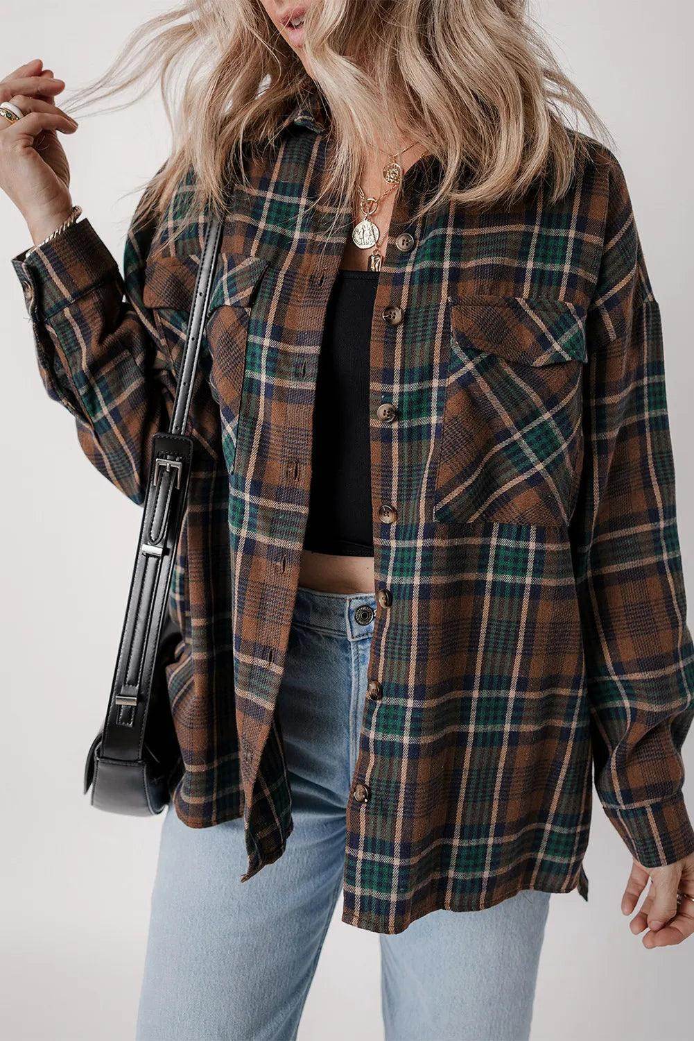 ROVET Plaid Button Up Long Sleeve Jacket for Women Stylish Fit