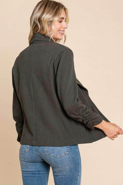 ROVET Culture Code Full Size Ruched Open Front Long Sleeve Jacket