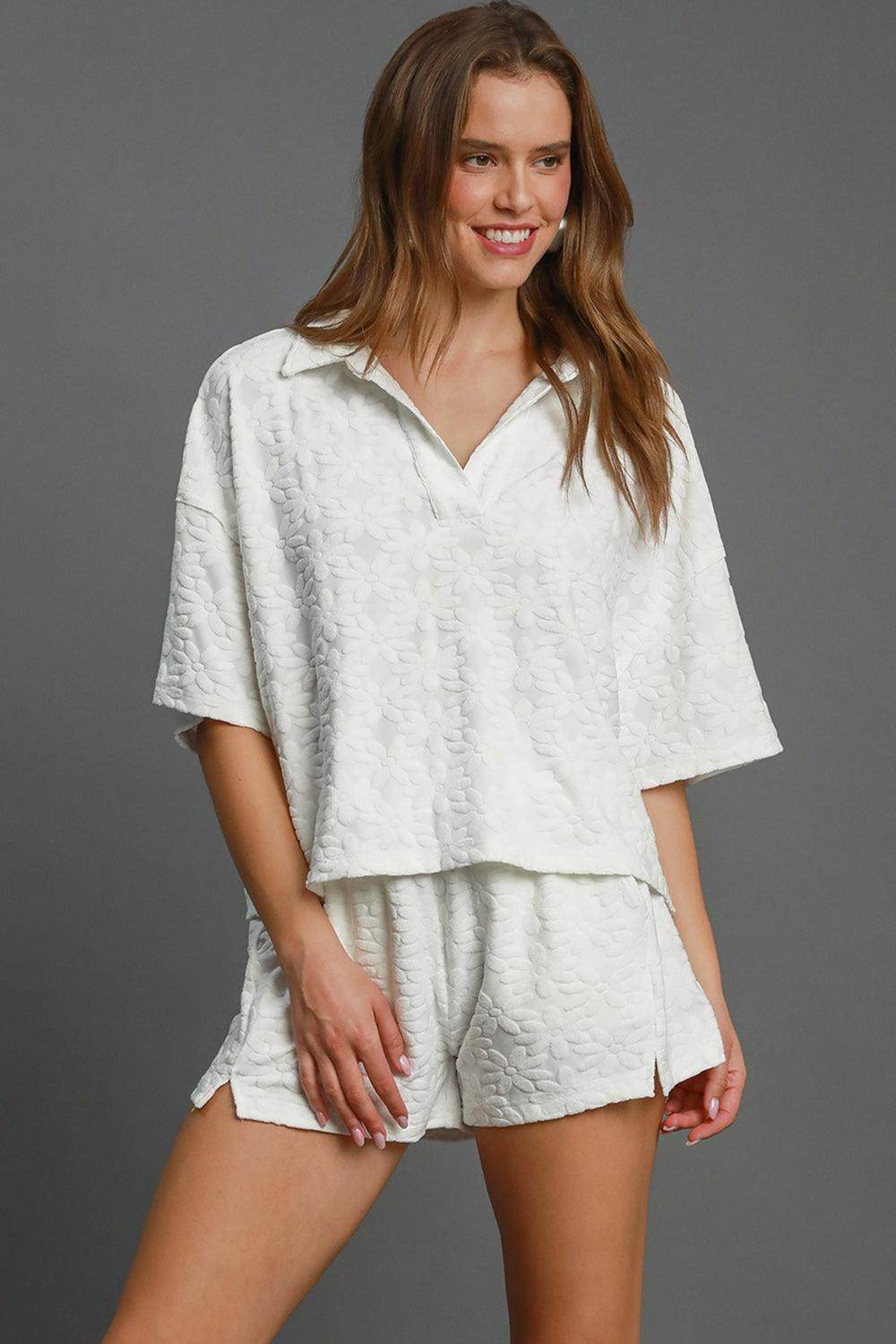 ROVET Umgee Floral Elastic Waist Jacquard Shorts with Pockets