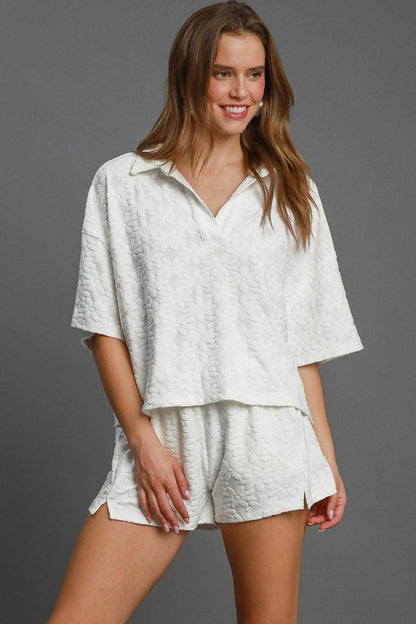 ROVET Umgee Floral Elastic Waist Jacquard Shorts with Pockets