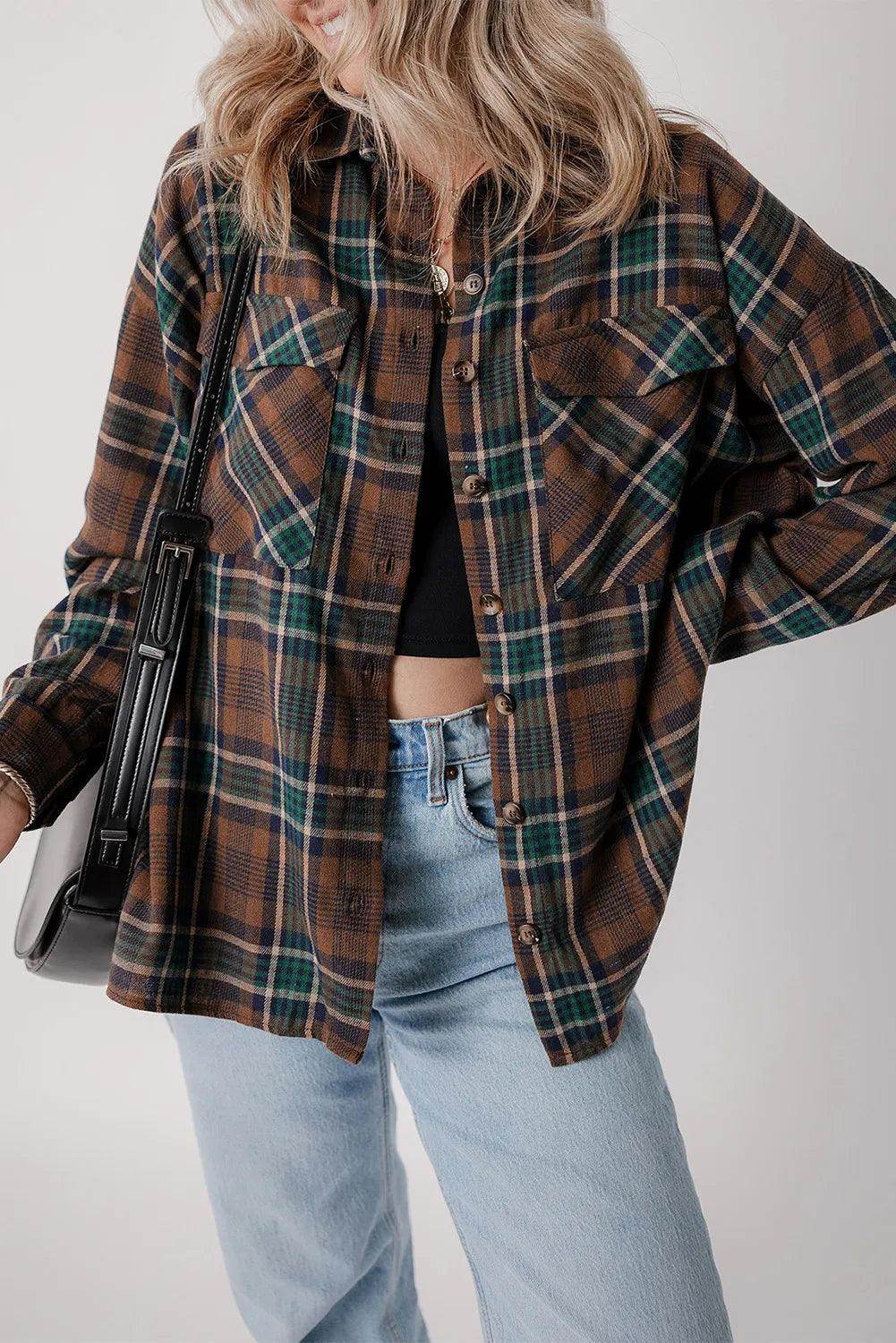 ROVET Plaid Button Up Long Sleeve Jacket for Women Stylish Fit