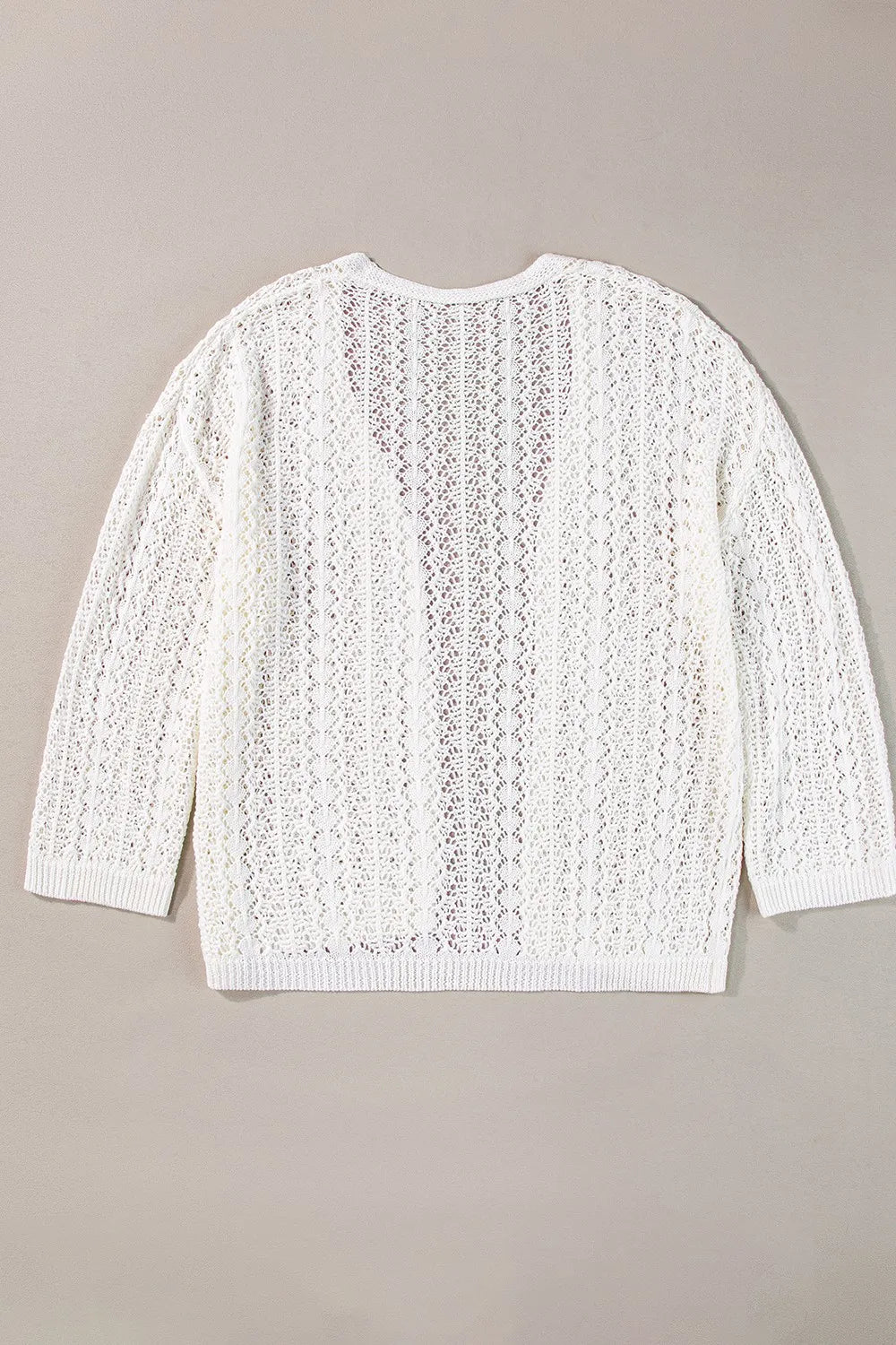 Openwork Open Front Dropped Shoulder Cardigan showcasing a unique openwork design from the back.