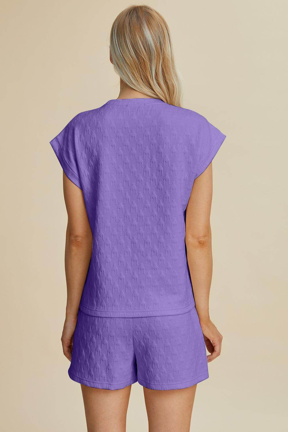 ROVET Double Take Full Size Pocketed Texture Top and Shorts Set