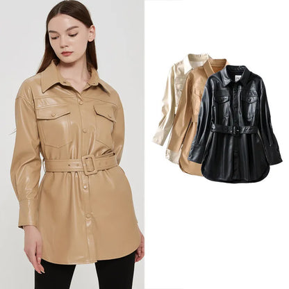 ROVET Women's high waist lace-up PU coat