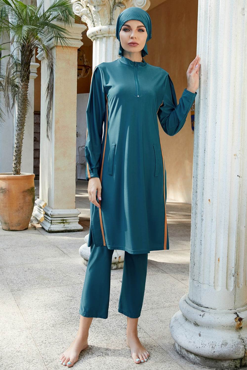 ROVET Cap, Quarter Zip Top and Pants Swim Set