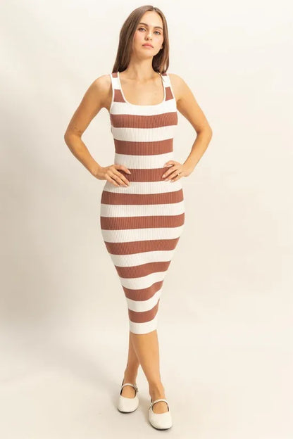 ROVET HYFVE Striped Scoop Neck Wide Strap Knit Dress