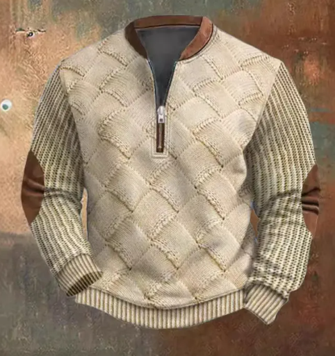 ROVET Men's Digital Print Half-Zip Sweater