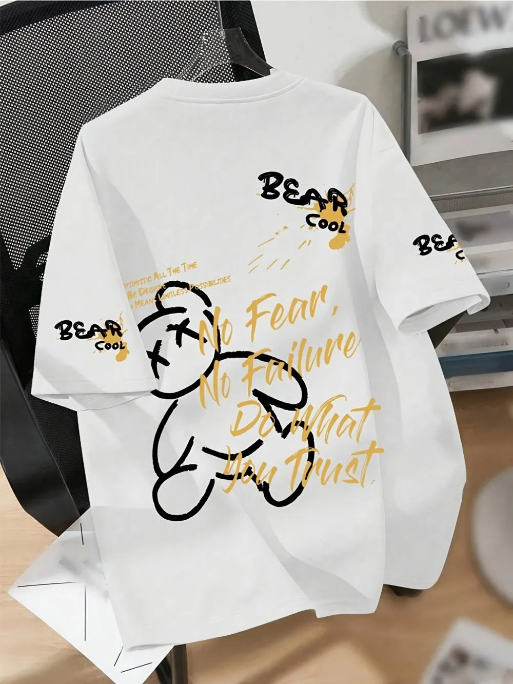 ROVET Summer Men's Round Neck Breathable T-Shirt with Cartoon Bear Print Pattern Suitable for Daily and Weekend Gifting to Friends