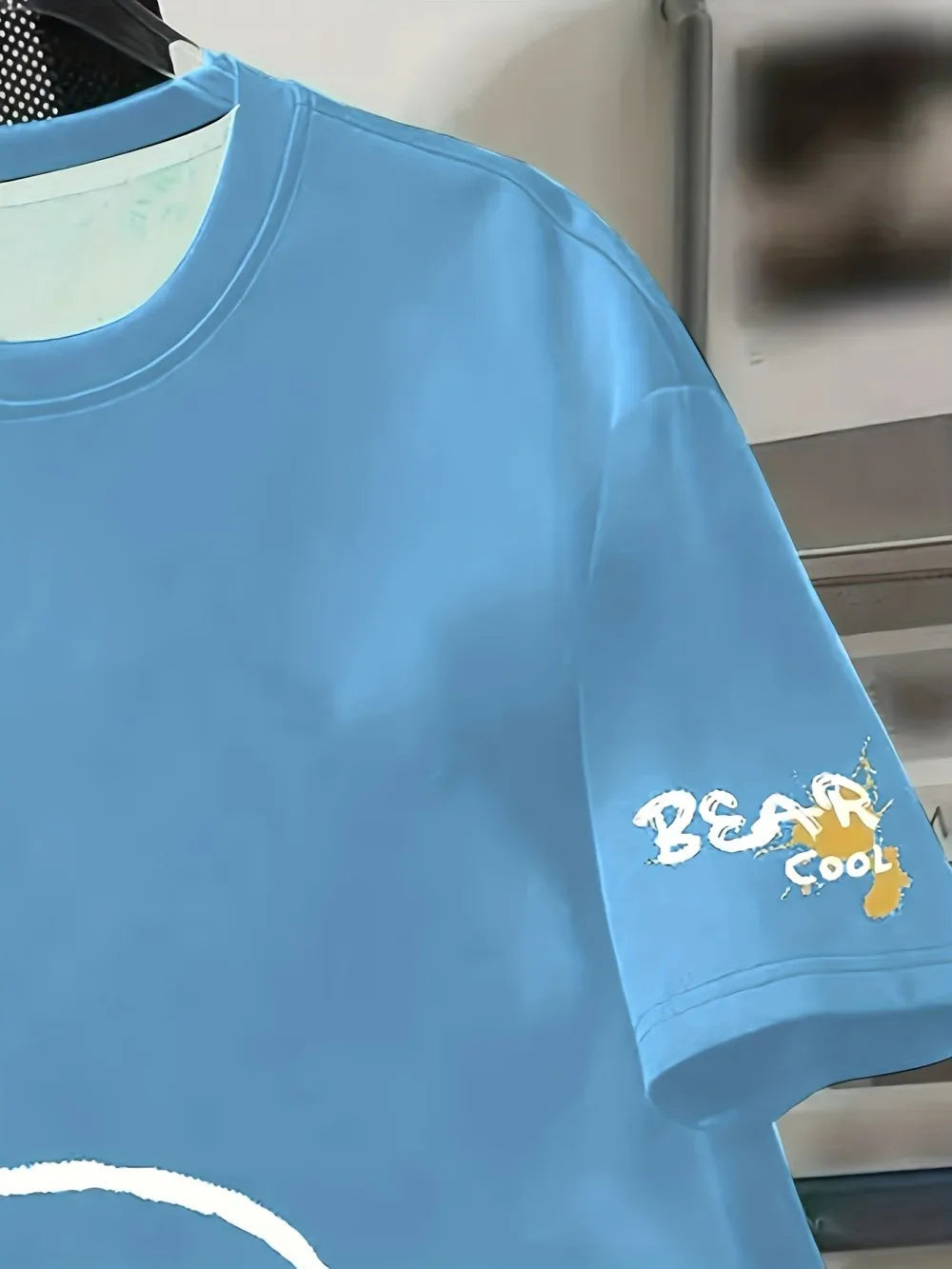 ROVET Summer Men's Round Neck Breathable T-Shirt with Cartoon Bear Print Pattern Suitable for Daily and Weekend Gifting to Friends
