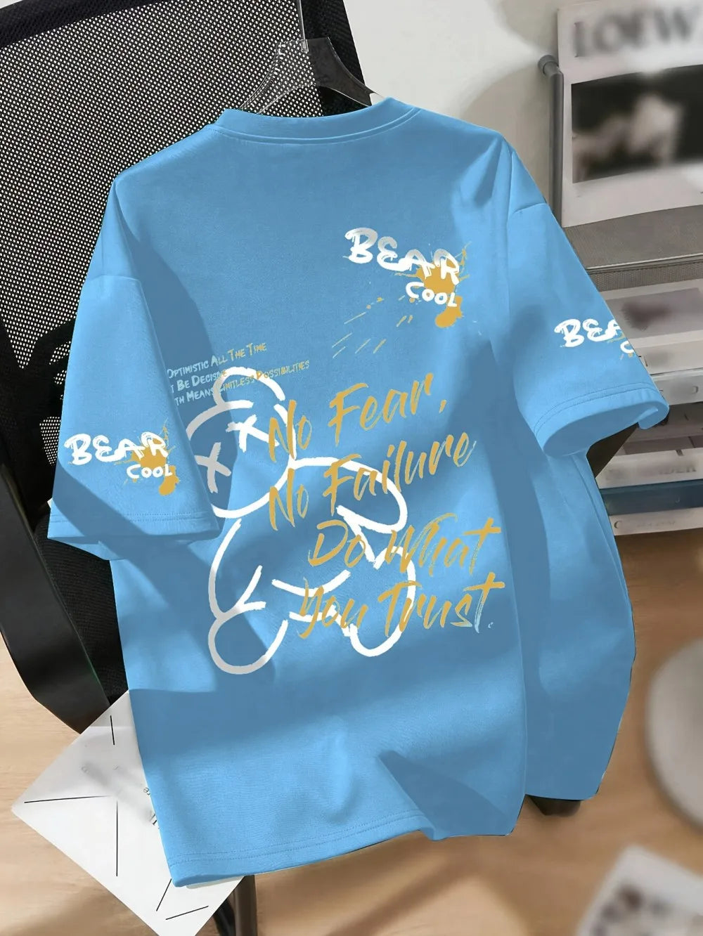 ROVET Summer Men's Round Neck Breathable T-Shirt with Cartoon Bear Print Pattern Suitable for Daily and Weekend Gifting to Friends