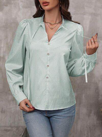 ROVET Striped Tie Neck Long Sleeve Shirt for Women Casual Wear