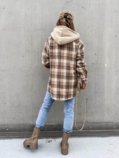 ROVET Plaid Dropped Shoulder Hooded Jacket for Casual Style