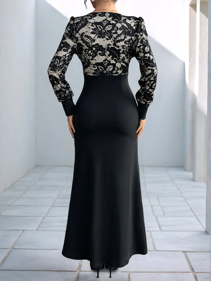 ROVET Lace V-Neck Long Sleeve Maxi Dress