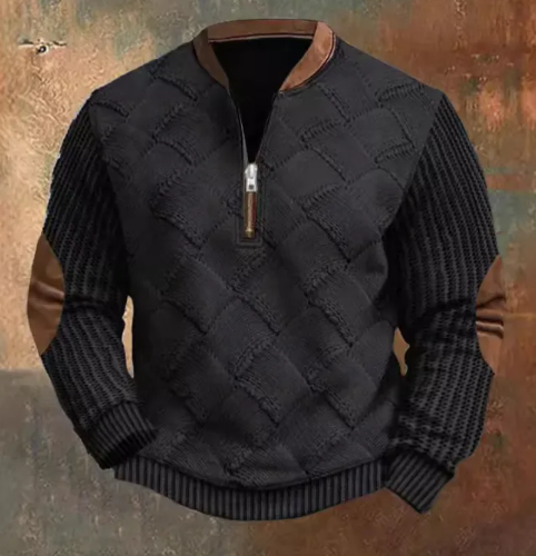 ROVET Men's Digital Print Half-Zip Sweater