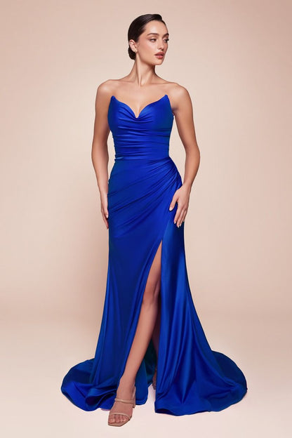 ROVET STRAPLESS STRETCH SATIN FITTED GOWN CDCD791