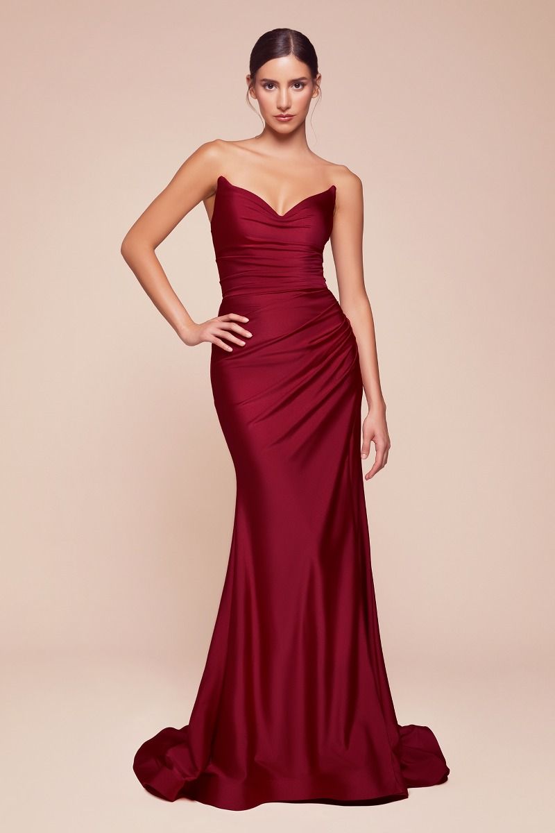 ROVET STRAPLESS STRETCH SATIN FITTED GOWN CDCD791