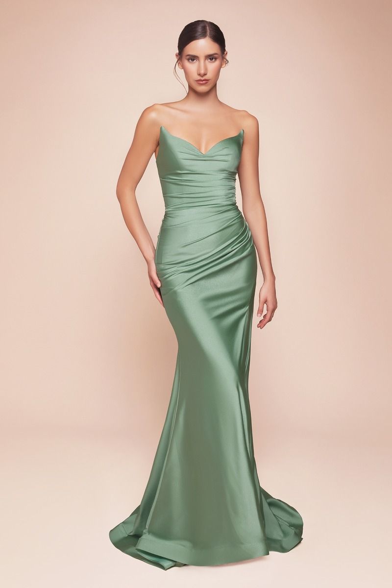 ROVET STRAPLESS STRETCH SATIN FITTED GOWN CDCD791