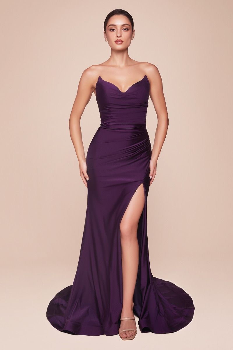 ROVET STRAPLESS STRETCH SATIN FITTED GOWN CDCD791