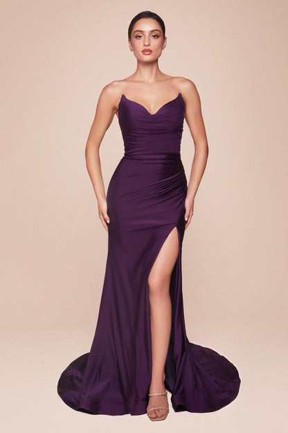 ROVET STRAPLESS STRETCH SATIN FITTED GOWN CDCD791
