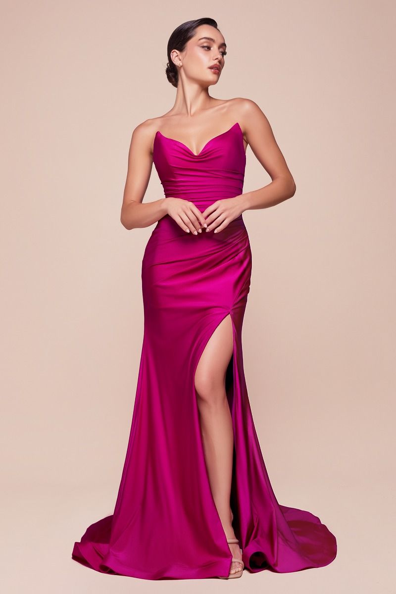 ROVET STRAPLESS STRETCH SATIN FITTED GOWN CDCD791