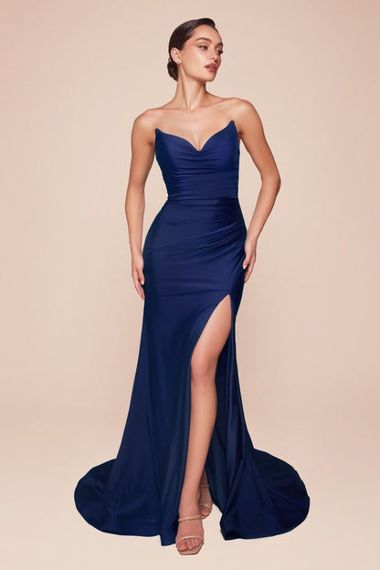 ROVET STRAPLESS STRETCH SATIN FITTED GOWN CDCD791