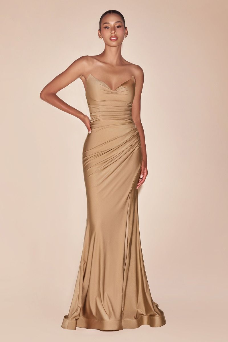 ROVET STRAPLESS STRETCH SATIN FITTED GOWN CDCD791