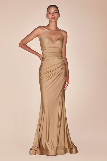 ROVET STRAPLESS STRETCH SATIN FITTED GOWN CDCD791