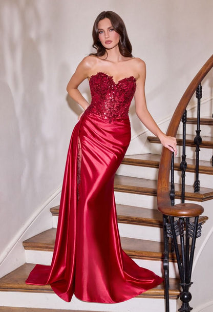 ROVET Sequins Embellished Long Graduation Gown w/ Corset Bodice & Side Drape CDCDS565