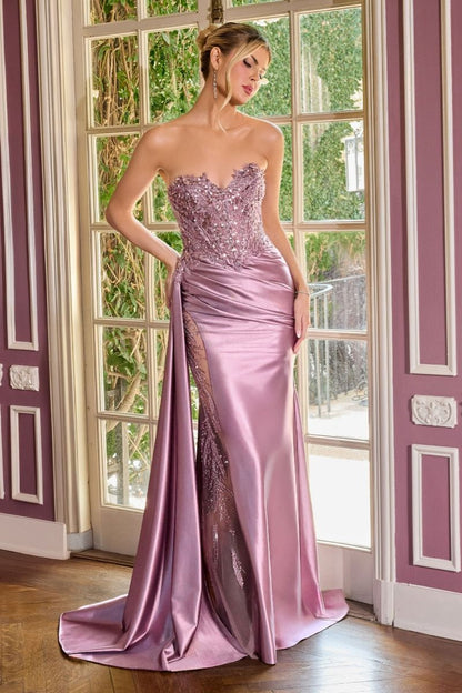 ROVET Sequins Embellished Long Graduation Gown w/ Corset Bodice & Side Drape CDCDS565