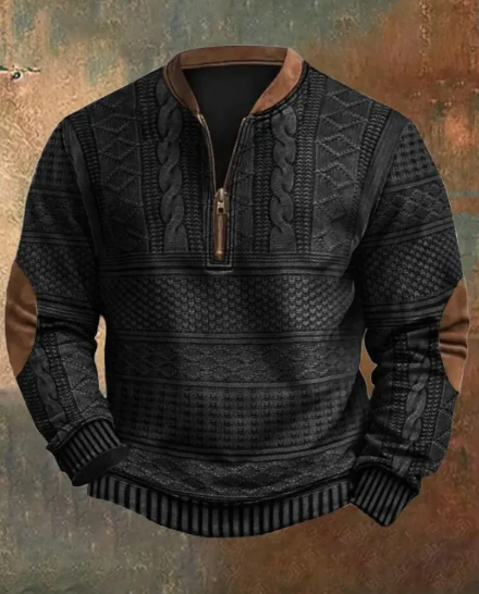 ROVET Men's Digital Print Half-Zip Sweater