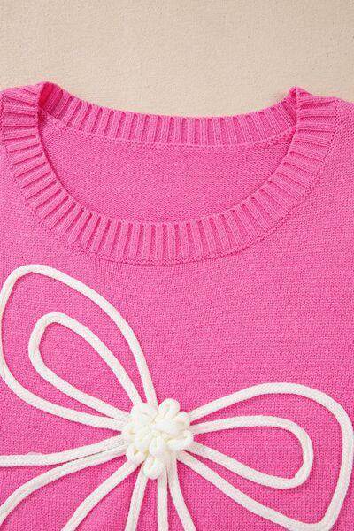 ROVET Bow Round Neck Dropped Shoulder Sweater for Women