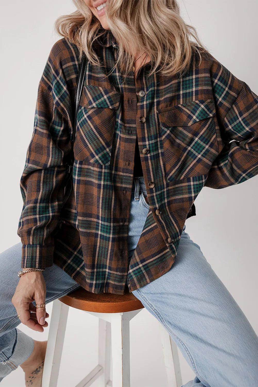 ROVET Plaid Button Up Long Sleeve Jacket for Women Stylish Fit