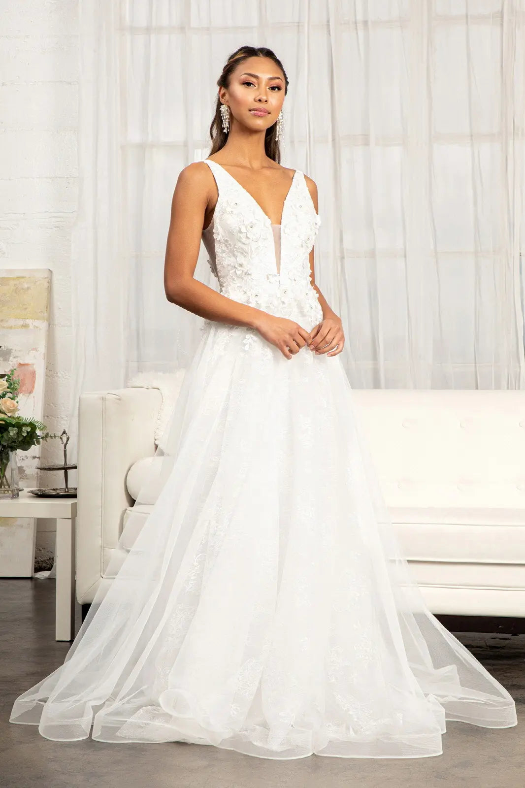 ROVET 3 d flower embroidered mesh a line dress w rhinestone and jewel embellished GLGL3012