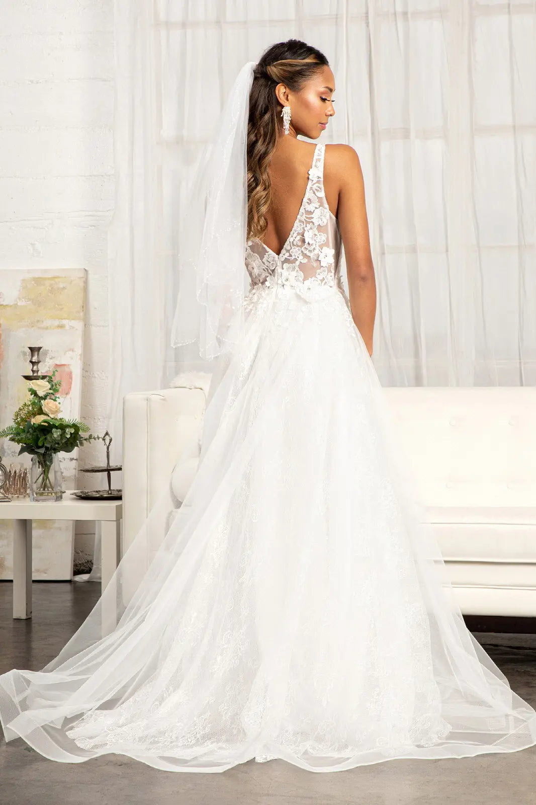 ROVET 3 d flower embroidered mesh a line dress w rhinestone and jewel embellished GLGL3012