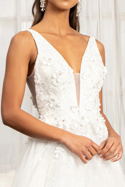 ROVET 3 d flower embroidered mesh a line dress w rhinestone and jewel embellished GLGL3012