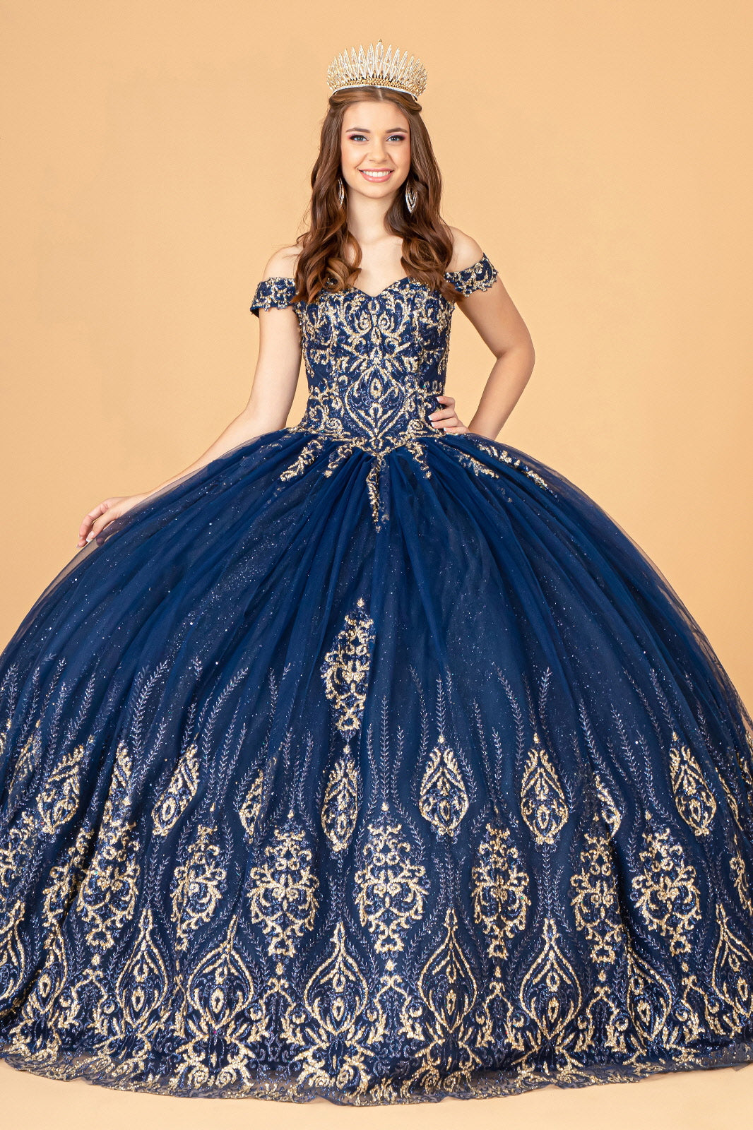ROVET Glitter Mesh w/ Sequin and Beads Long Quinceanera Dress GLGL3079