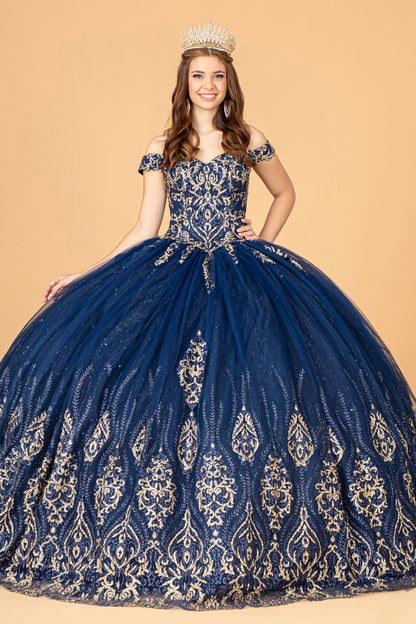 ROVET Glitter Mesh w/ Sequin and Beads Long Quinceanera Dress GLGL3079