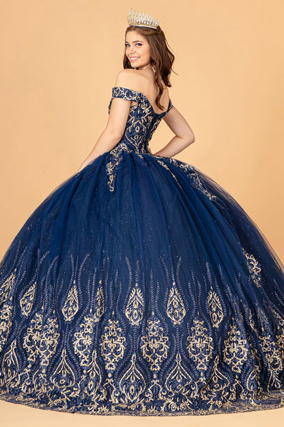 ROVET Glitter Mesh w/ Sequin and Beads Long Quinceanera Dress GLGL3079