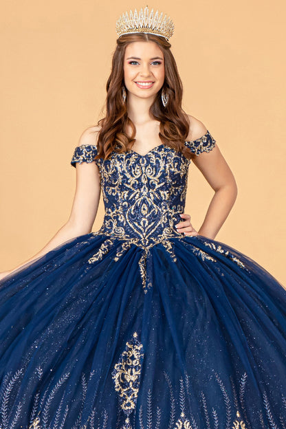 ROVET Glitter Mesh w/ Sequin and Beads Long Quinceanera Dress GLGL3079