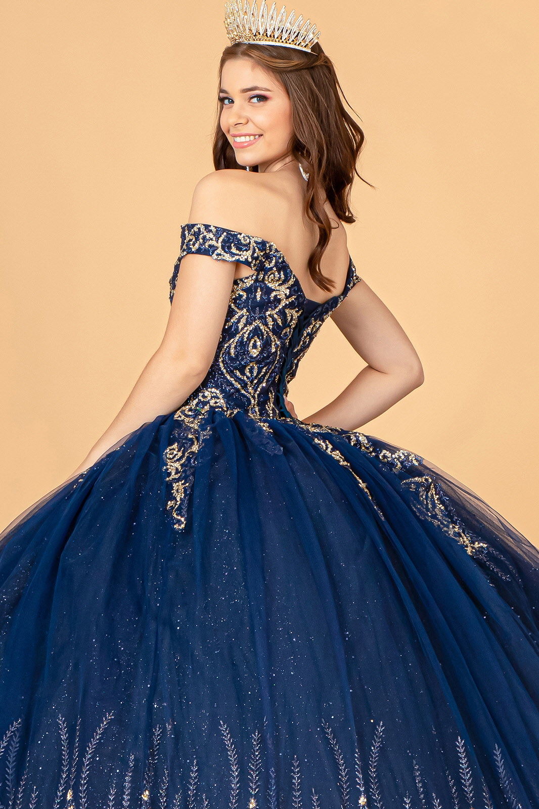 ROVET Glitter Mesh w/ Sequin and Beads Long Quinceanera Dress GLGL3079